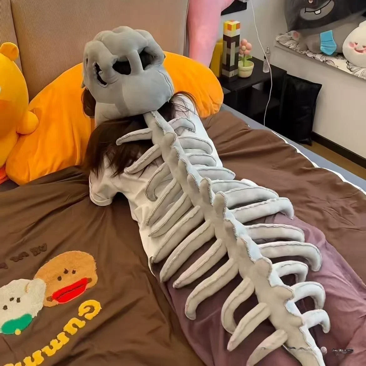 Kids Adults Spinosaurus Plush Dino Outfit Halloween Party Funny 3D Realistic Dinosaur Skeleton Costume Set with Spine Extension