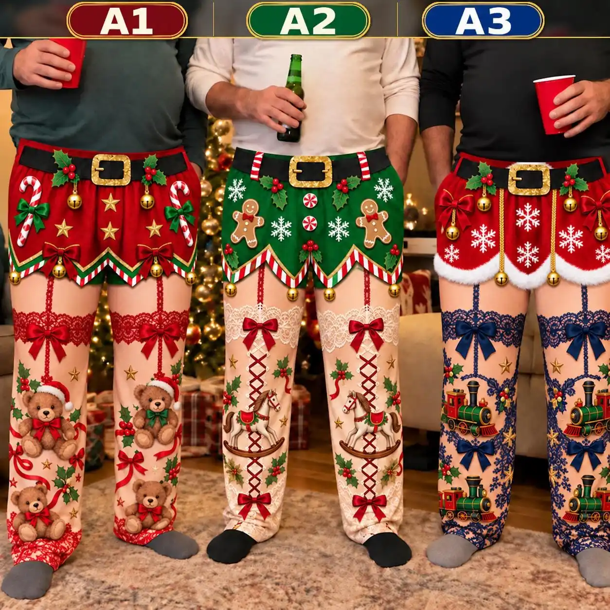 Men's Personalized Christmas Pajamas with Fashionable Printed Soft Holiday Pajamas and Fun Gingerbread Printed Pants