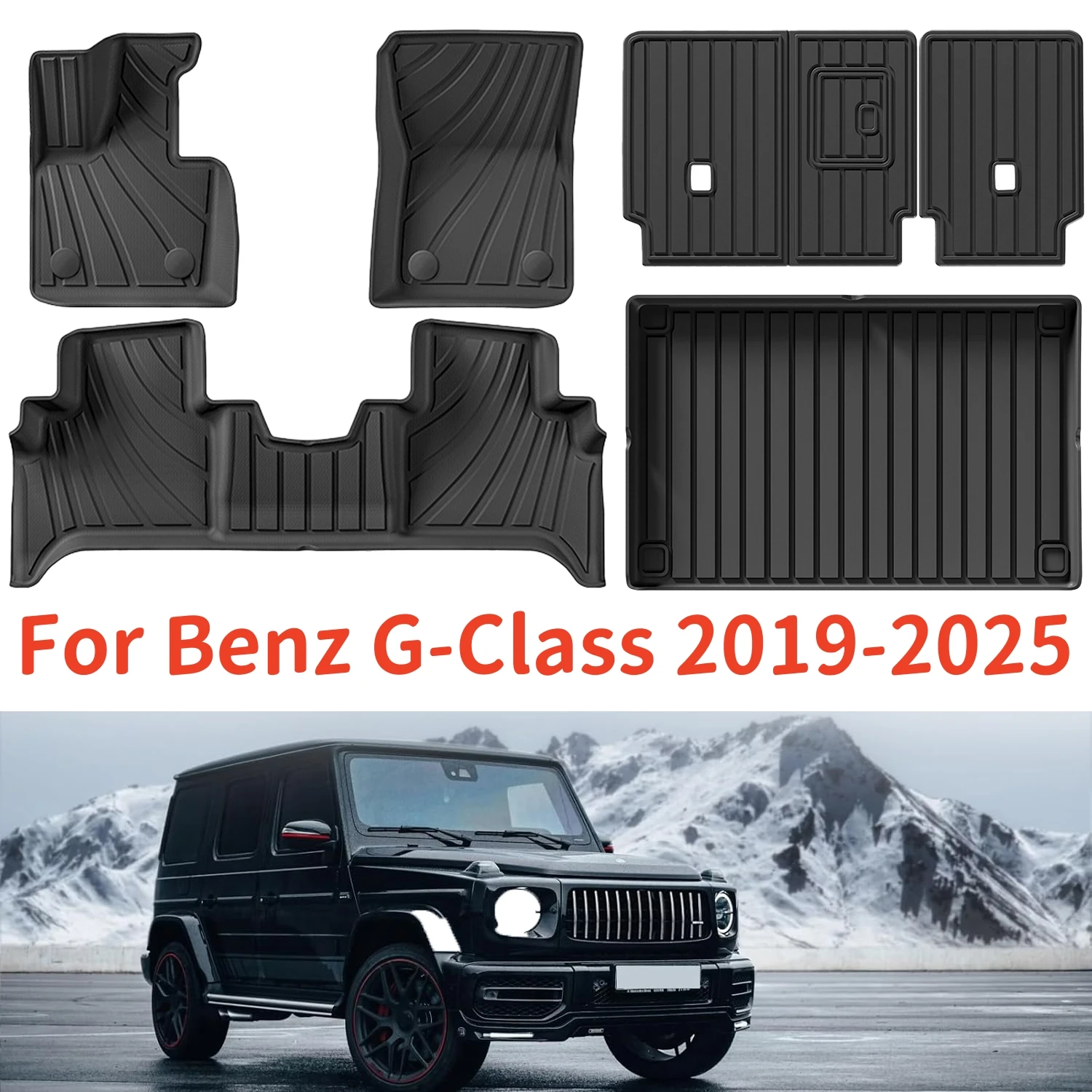 For Mercedes Benz G Class/G500/G550/G63/G350 2019-2025 TPE Floor Mats, Trunk Mat Cargo Liner Seat Back Anti Dirty Pads