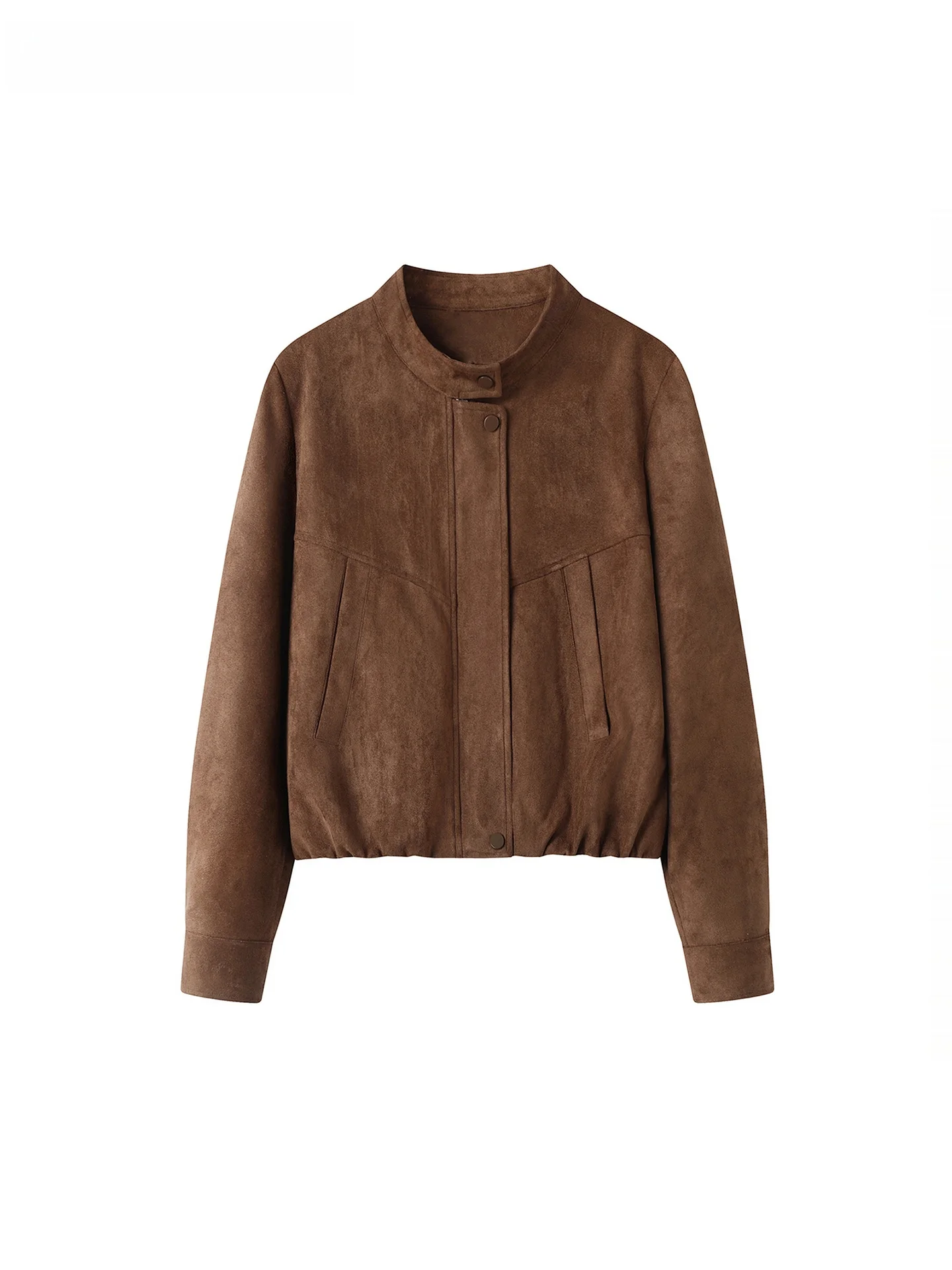 

Женская замшевая куртка La Chapelle с молнией и пуговицами, воротником-стойкой, повседневная, модная, в стиле ретро, короткая верхняя одежда