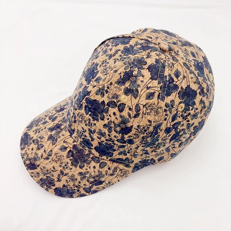 8pcs Baseball Cap Retro Cork Plain Blue Flower Printing Sun Protection Adjustable Peaked Caps