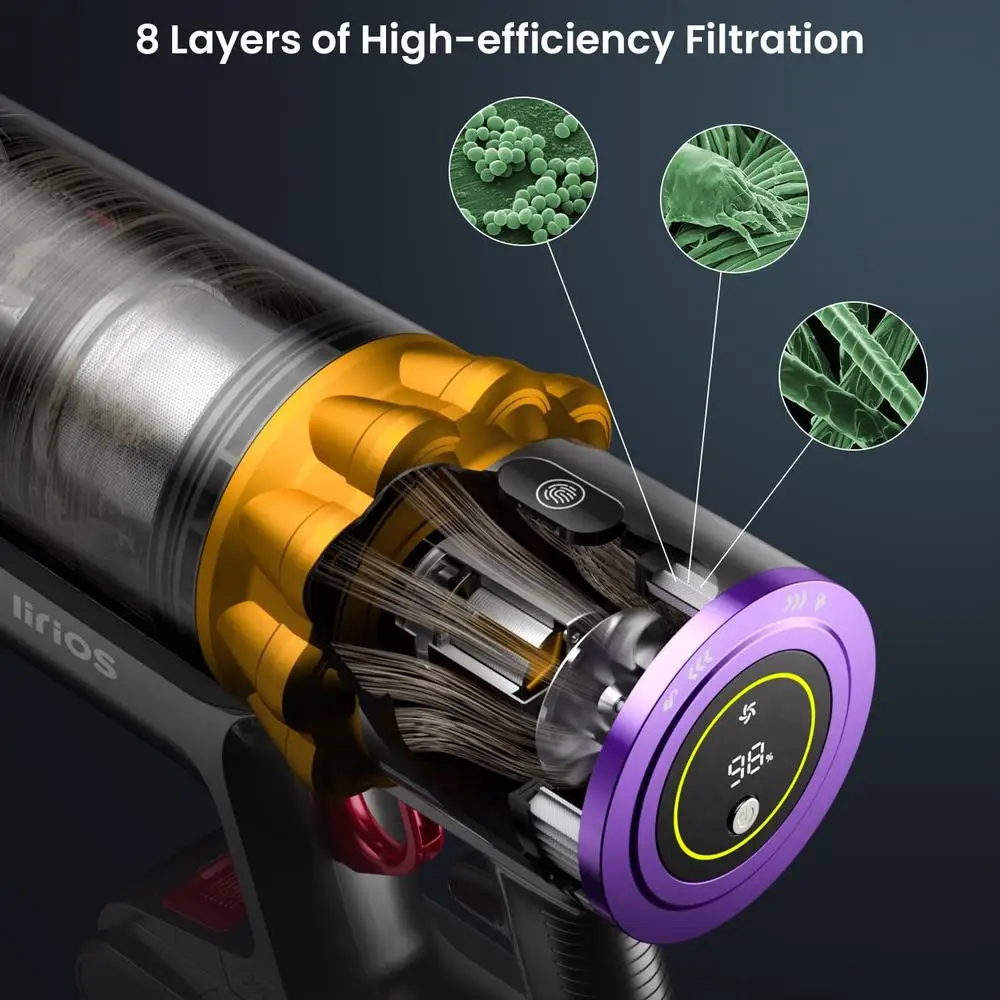 550W 45Kpa Cordless Vacuum Cleaner LED Screen Wall Mount 70Mins Runtime HEPA Filter Wall-mounted Charging Home Stick Vacuum Low