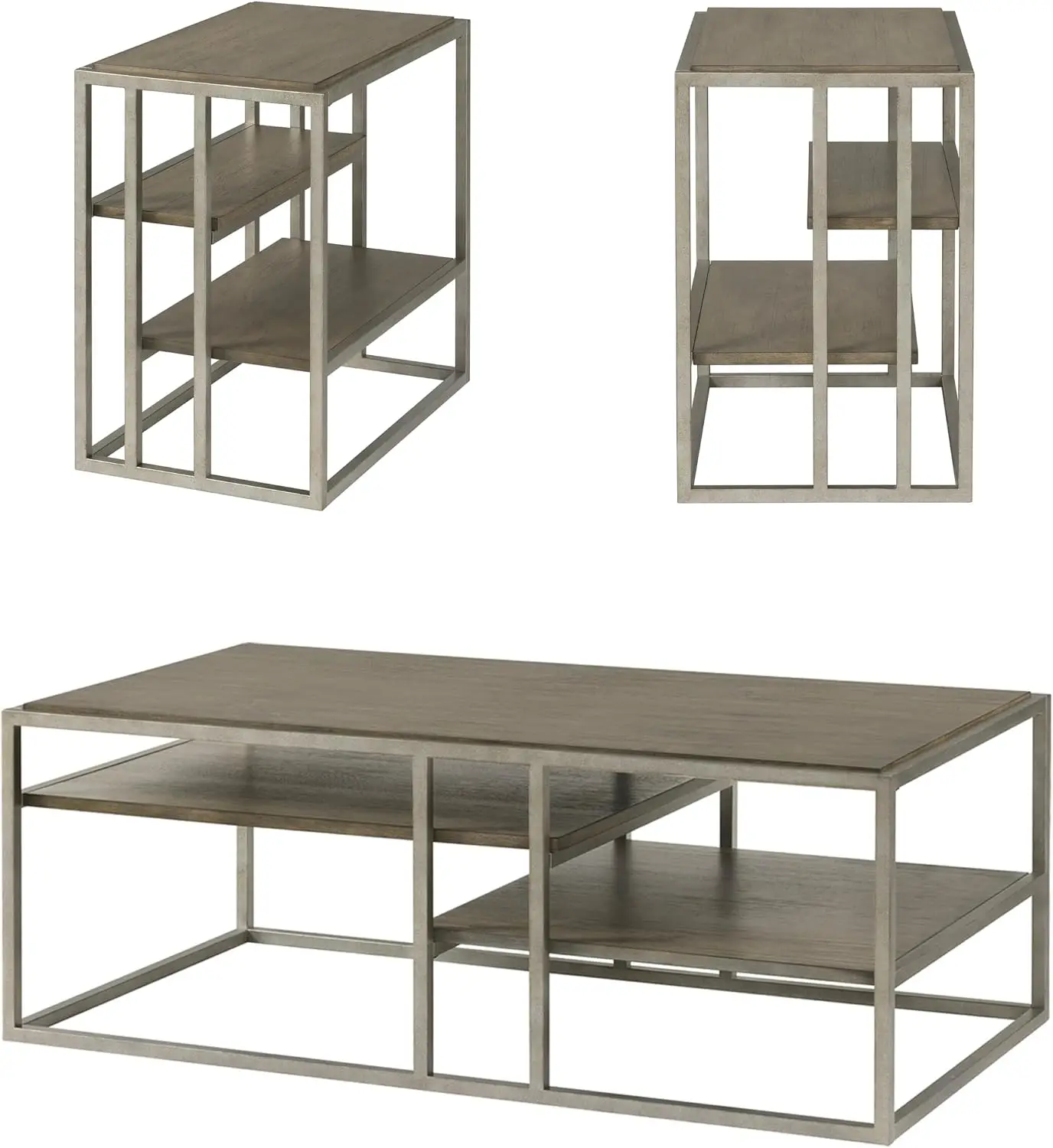 Padena 3-Piece Coffee Table Set with Metal Frame and Wood Finish