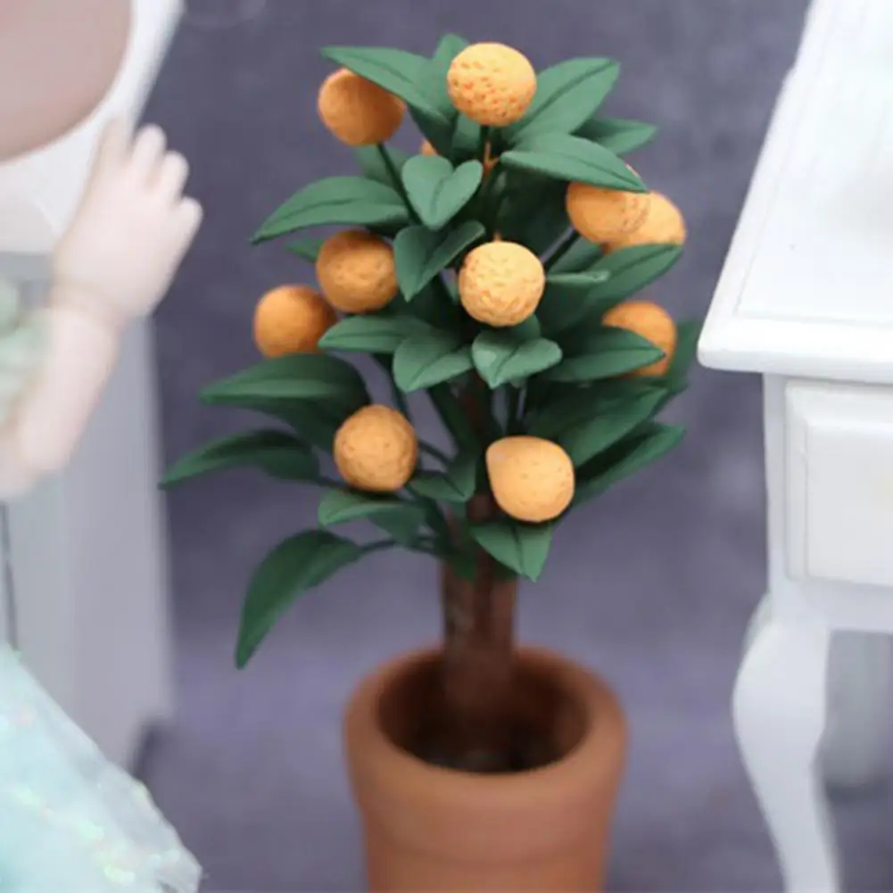 Funny Dollhouse Orange Tree Exquisite Wood Miniature Orange Tree in Pot  Miniature Orange Tree    Miniature Pot