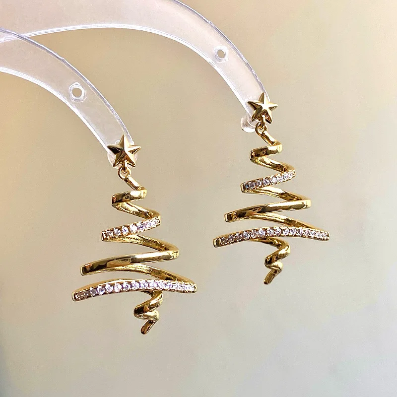 Kreative goldene Linien-Weihnachtsbaum-Ohrhänger für Damen, modische Stern-Ohrringe, Accessoires, Schmuck, Mädchen-Geschenke, Party, Freizeitkleidung – Detail 18