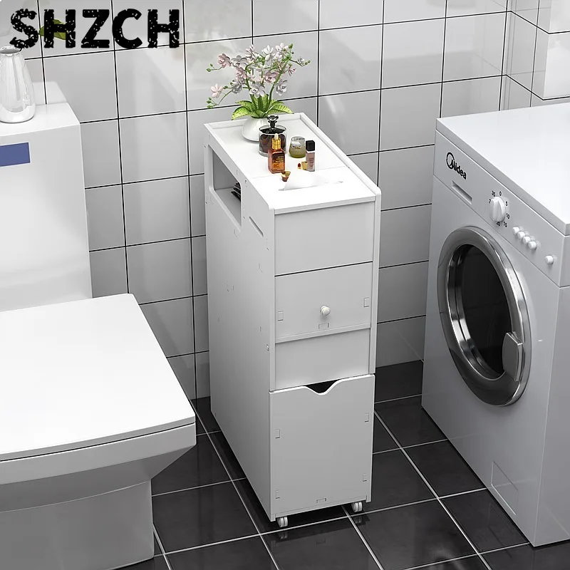 Waterproof Narrow Toilet Side Cabinet Mobile Bathroom Gap Storage Unit Floor Standing Organizer