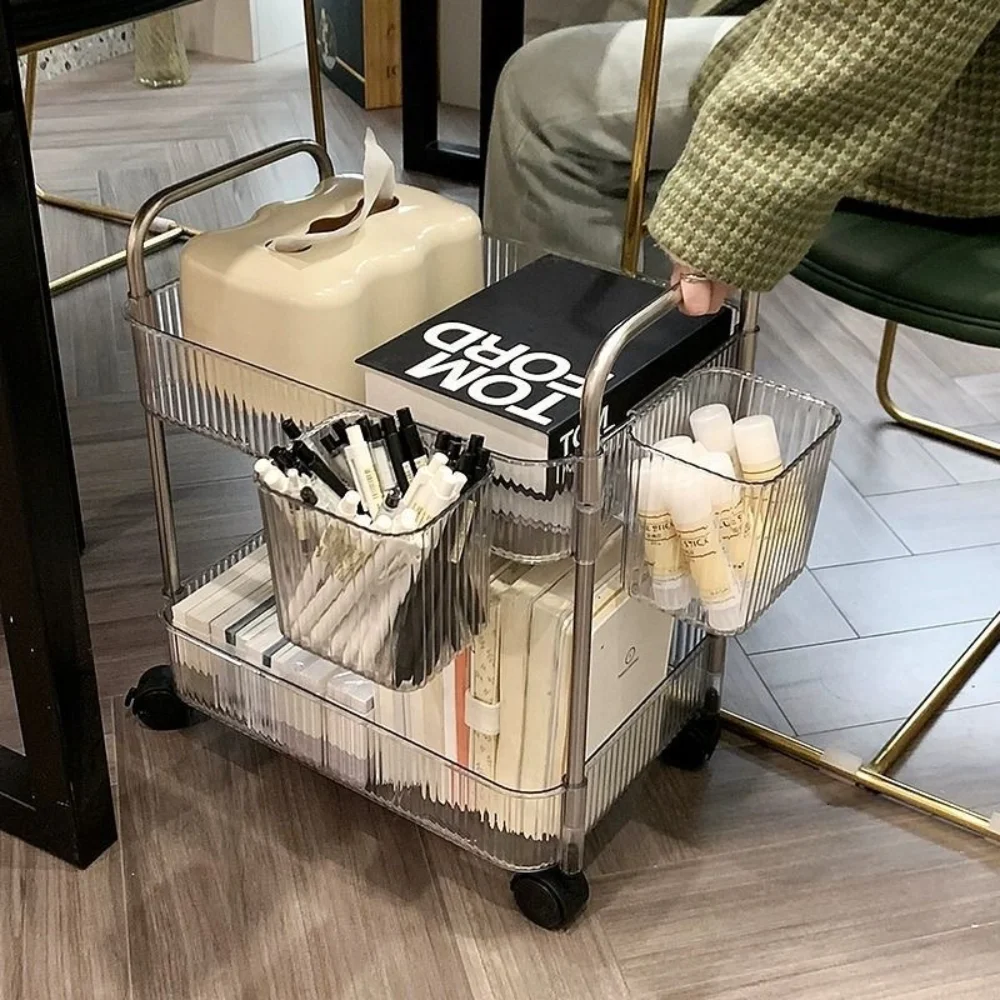 Transparent Storage Trolley Multilayer Acrylic Rolling Cart With Removable Hanging Basket Bathroom Slim Slide Organizer Shelves