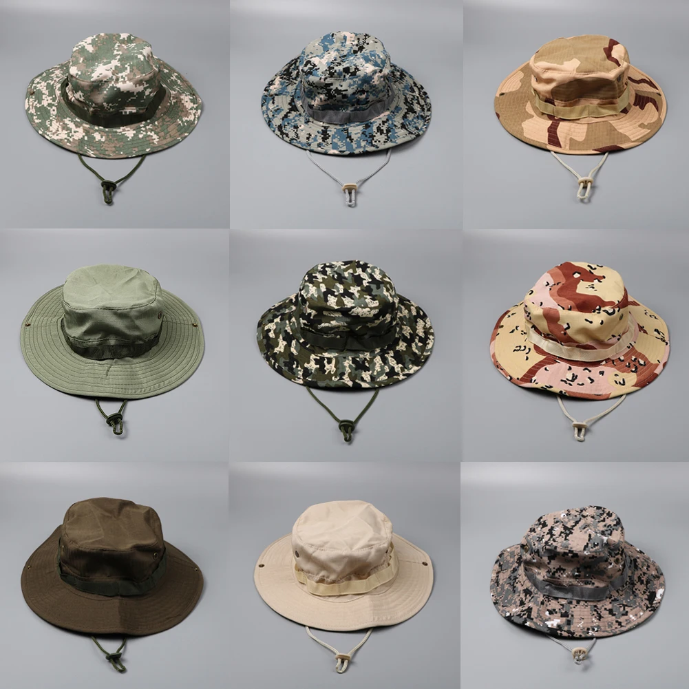 Sombreros Boonie tácticos de camuflaje para acampar, cubo para escalar, sombrero de francotirador para hombres, gorra para pesca al aire libre, senderismo, gorras Boonie protectoras solares