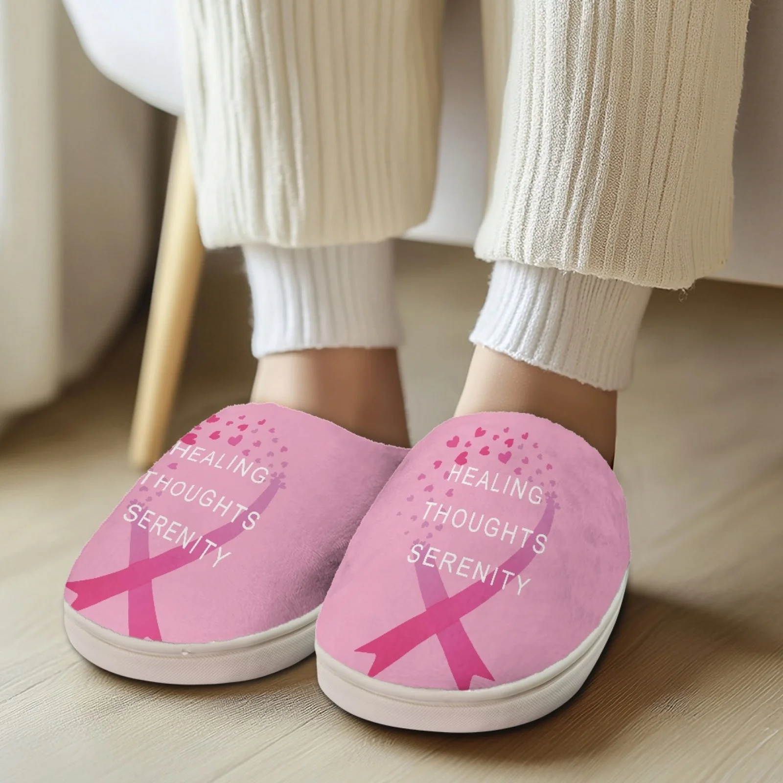 PENSTROLL Ribbon Hearts Lightweight House Shoes That Don't Rub Top Of Foot Large Size Fuzzy House Shoes Women Winter Shoes
