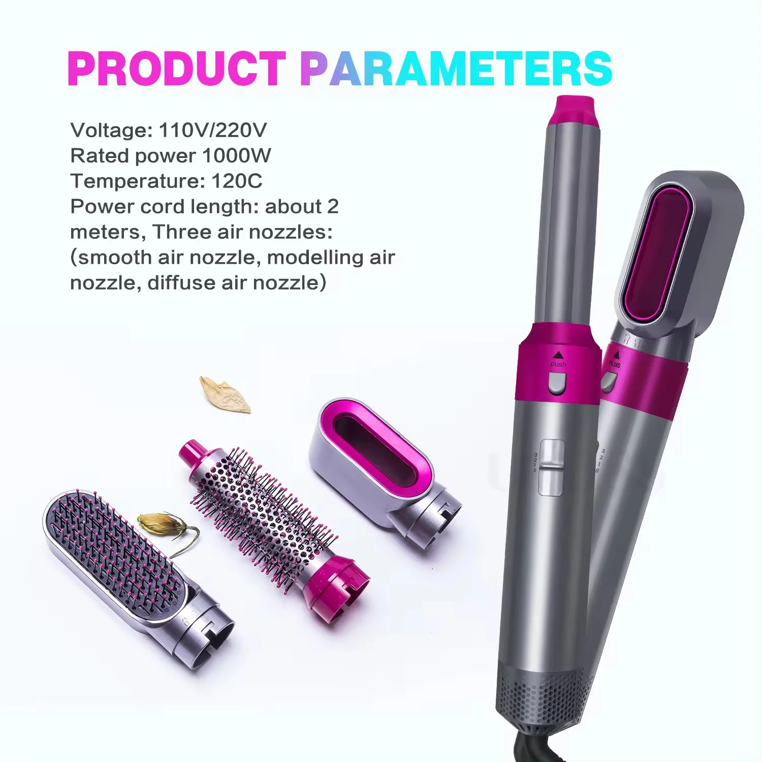 Hair Dryer 5-In-1 Electric Hair Comb Negative Ion Straight Curler Brush Blow Dryer Air Comb Removable Brush Kit Tool image 5