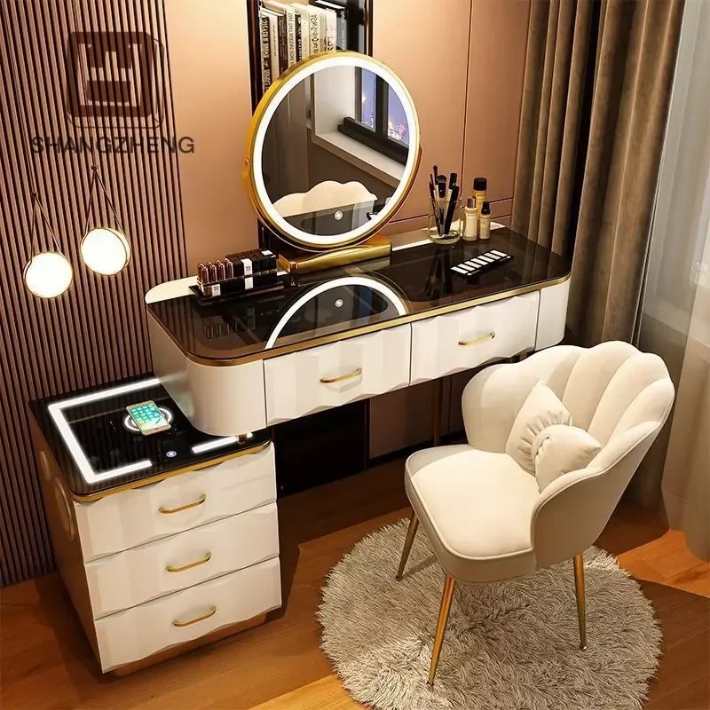 LED Makeup Mirror for Dresser Solid Wood Panel Extensible Vanity Light Compatible with Bedroom Bathroom Living Room Decor