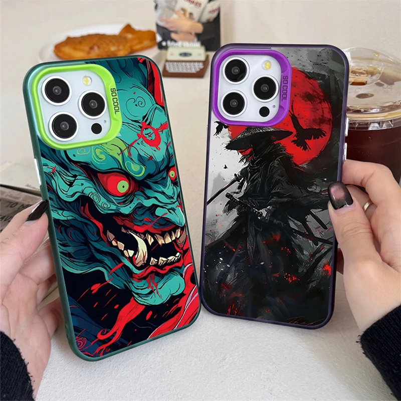 Phone Case for Huawei P30 P40 Mate 30 40 Pro Nova 7 Honor 50 Lens Creative Border Japan Ghost Face Samurai Shockproof Back Cover