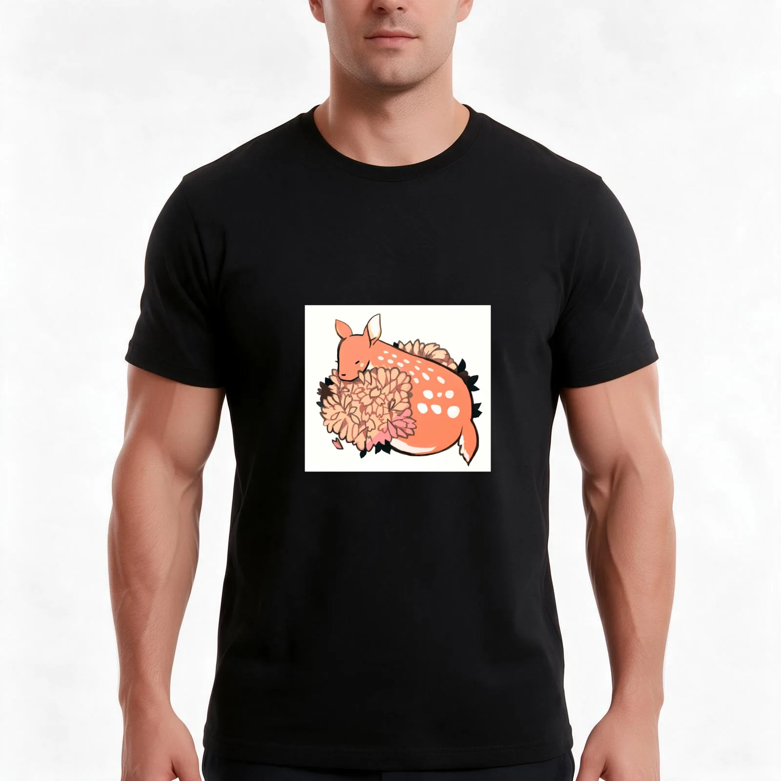 mochi deer. T-Shirt, Summer Casual Cotton Tee, Oversized Streetwear Tops, Vintage Graphic Print, Loose Fit Short Sleeve