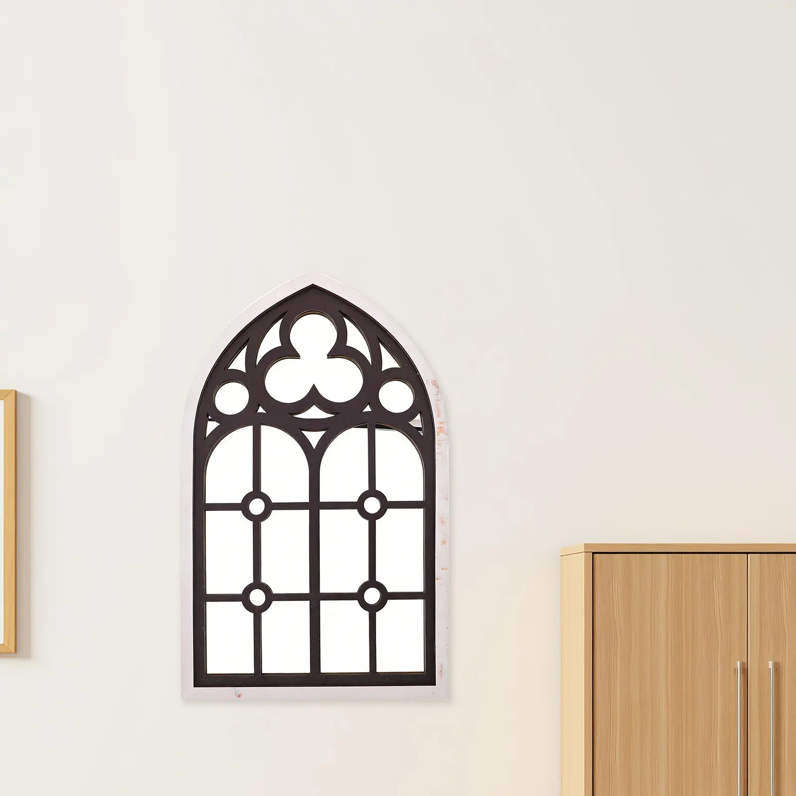Rustic Cathedral Wall Mirror Gothic Arched Windowpane 11.8x7.4 Decorative Vintage Hanging Mirror for Living Room Bedroom Hallway