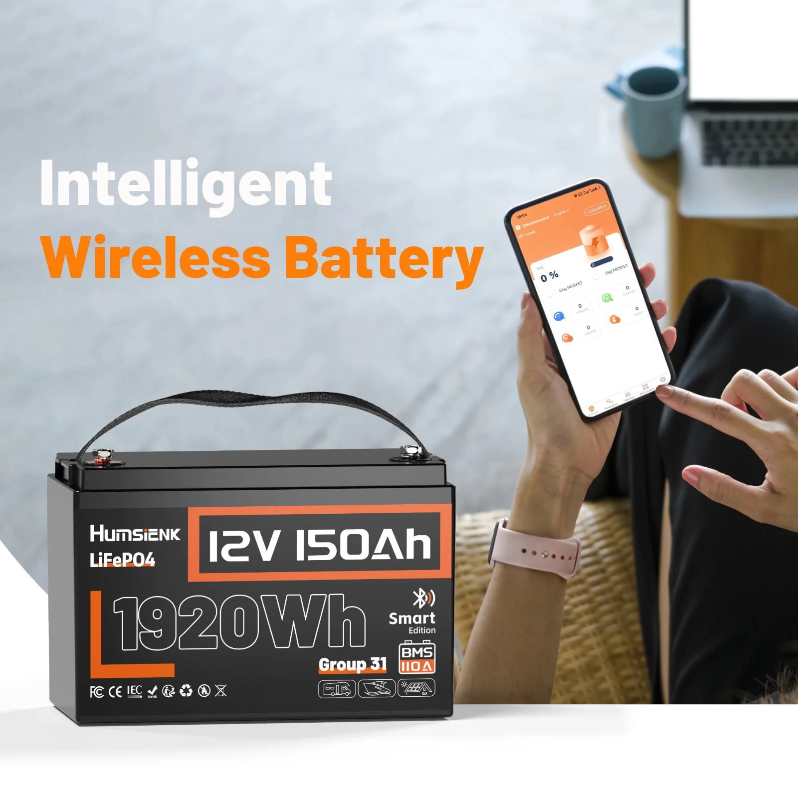 بطارية Humsienk 12 فولت 150 أمبير LiFePO4 بطارية ليثيوم 1920 وات في الساعة مع تحسين 110 أمبير BMS 15000 دورات للعاكس والمنزل المتنقل والتخييم والمركبات الترفيهية