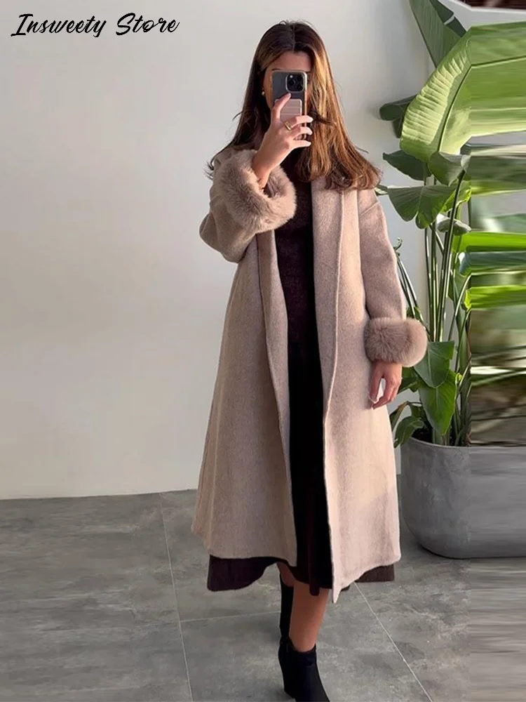 أنيقة الصلبة معطف طويل المرأة بدوره إلى أسفل طوق الدانتيل يصل كم كامل الكلاسيكية معطف دافئ 2025 سيدة جديدة الخريف الشتاء لباس غير رسمي