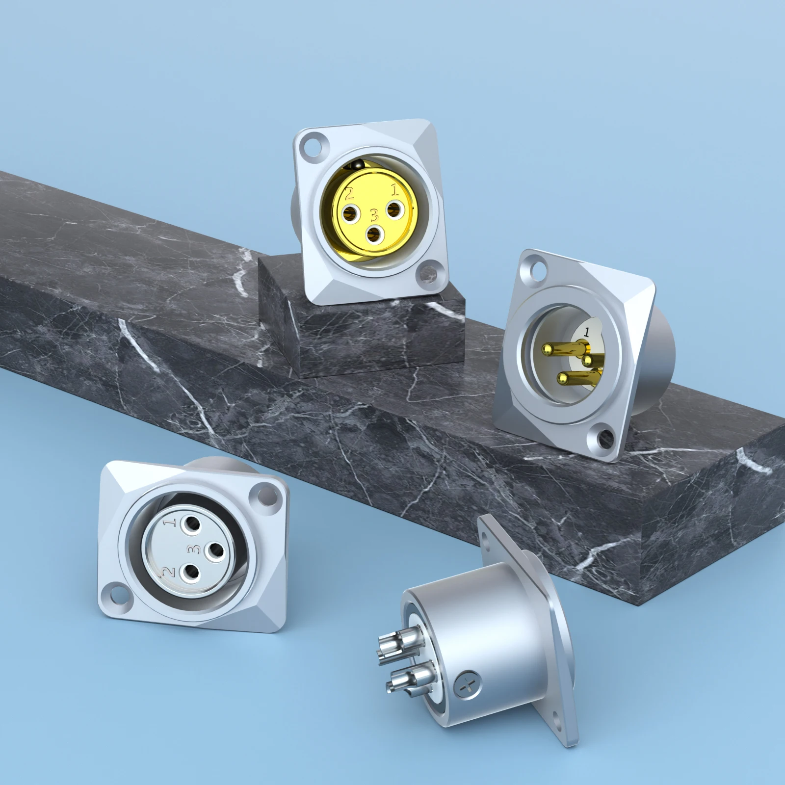 Monosaudio Pure Copper Gold&Rhodium Plated XLR 3 Pin Male Female Socket Connector Adapter Panel Mount Chassis Socket