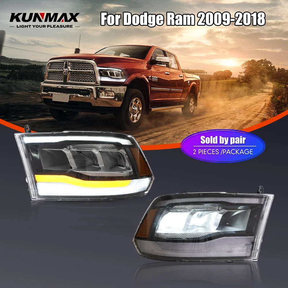 

Pair Of LED Car Headlight Assembly ForDodge Ram 2009-2018 Front Head Lamp DRL Turning Signal Headlights Plug and Play