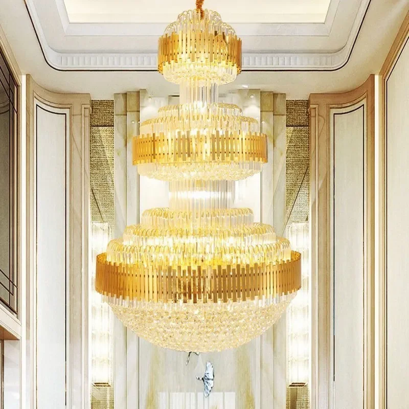 for Duplex Building Crystal Chandelier Modern Simple Hollow Design Luxury Living Room Hall Stair Villa Long Corridor Ceiling