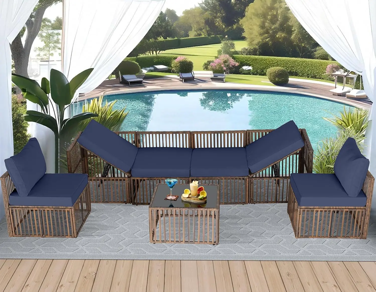 Outdoor Wicker Sectional Sofa Set 7-Piece Patio Furniture With Cushions, Customized