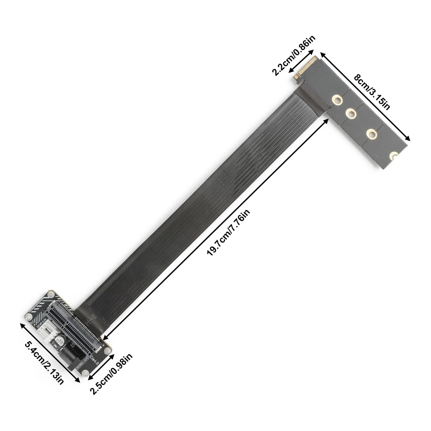 RGEEK M.2 NVME to PCie 4.0 x4 Riser Extension Adapter Card, support PCIe 3.0/2.0, 2230 2242 2260 2280 12V SATA DC5521 Powered