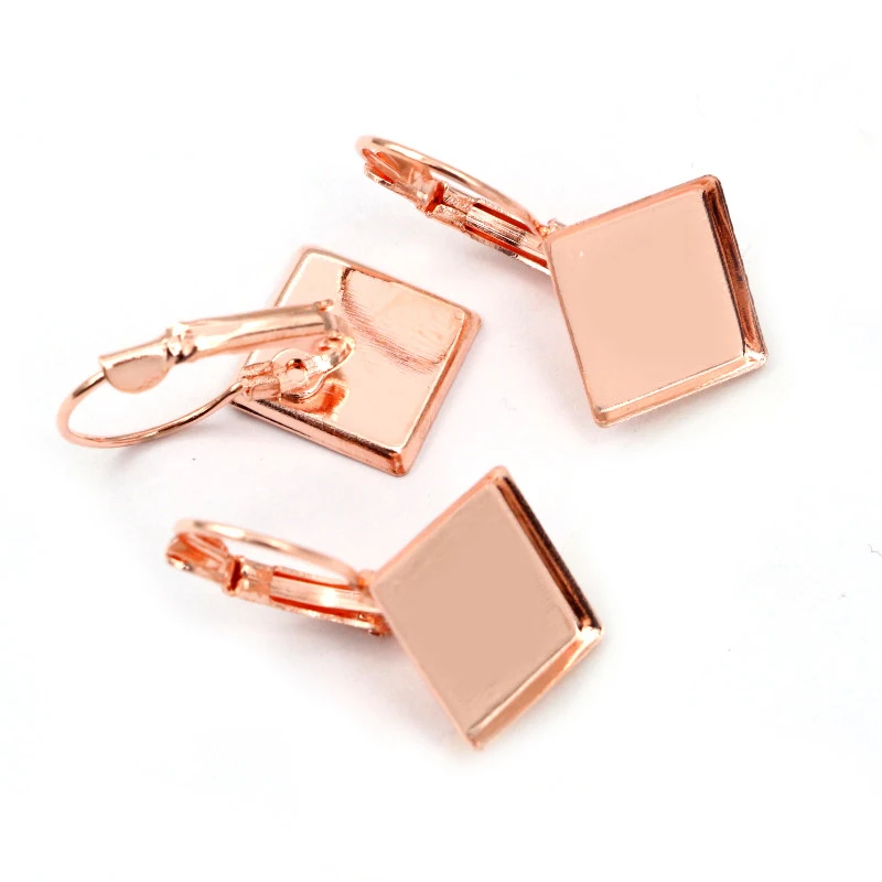 New 12mm 10pcs/Lot 8 Colors Plated Square Style French Lever Back Earrings Blank/Base,Fit 12mm Glass Cabochons