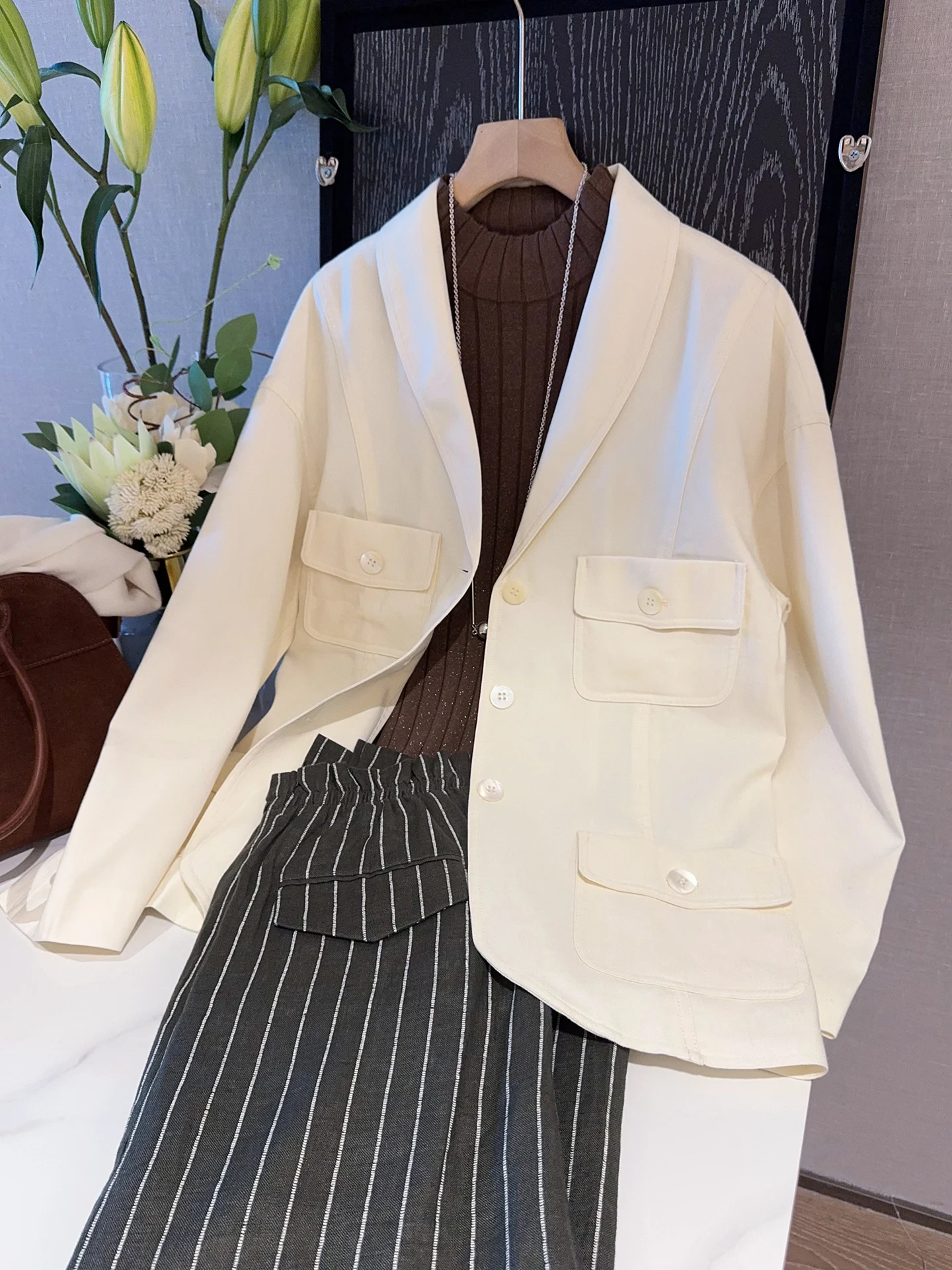 

Casual Style Linen Suit Jacket Women's Multi-Pocket Workwear Feel Outerwear Gaoji Elegance Autumn New Fashion