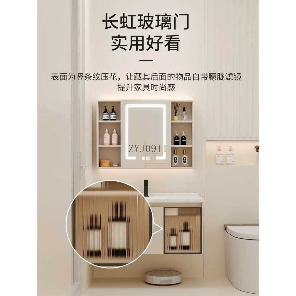 *Wood Bathroom Sink With Cabinet Ceramic Washbasin Simple Intelligent Mirror Combination Integrated Cabinet Vanity