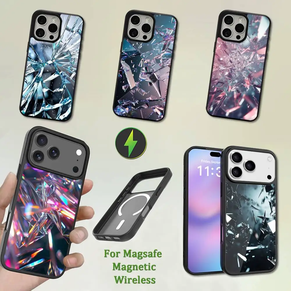 

Colorful Art Broken Glass Phone Case For iPhone 13,12,11,16,15,17,14,Pro,Max,Plus,Mini,Magsafe,Magnetic Wireless Charging
