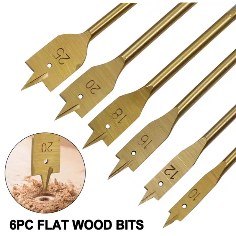 Hexagonal Handle Woodworking Flat Drill Usado para Perfurar Furos em Madeira e Plástico Lâminas 10.12.16.18.20.25 mm Pcs