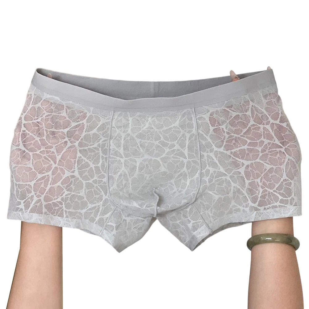 

Men's Ice Silk Mesh Panties Lace Plus Size Boxer Shorts Erotic Hombre Briefs U Convex Pouch Trunks Underwear For Man Calcinha