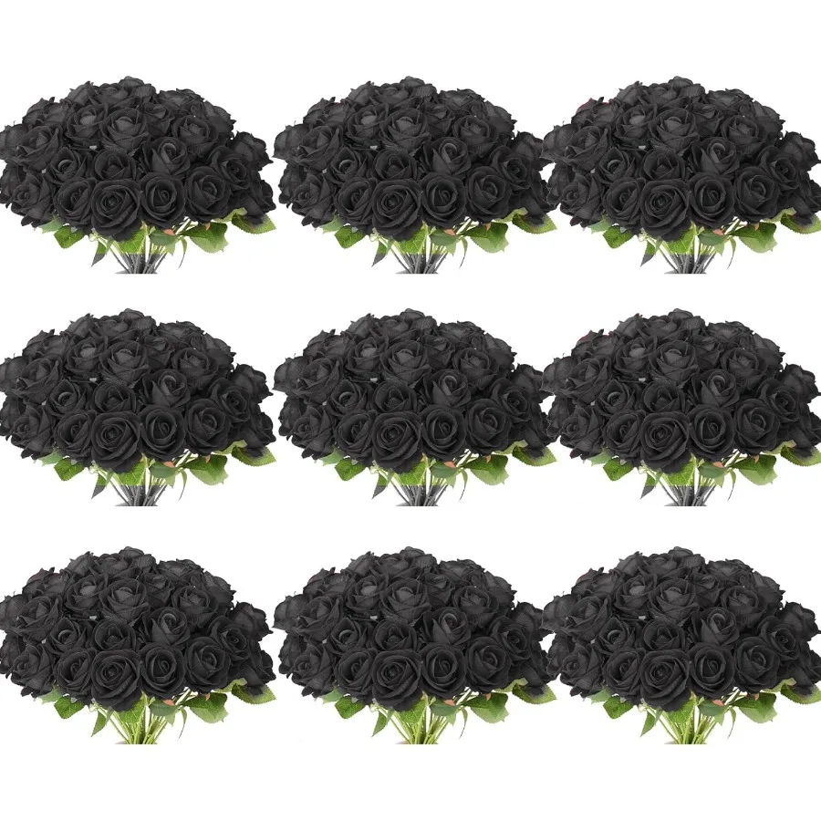 

102 шт. искусственные розы, искусственные цветы, объемные черные розы с стеблом для свадебной церемонии, празднование Дня святого Валентина, свадебный букет