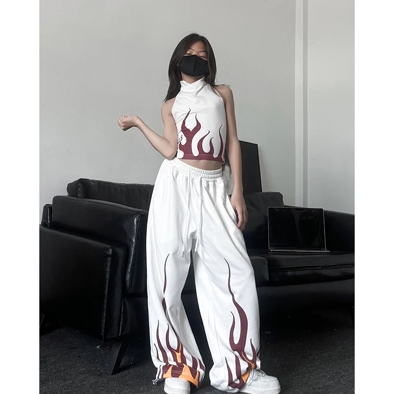 

2025 New Jazz Dance Costumes For Girls White Vest Sweatpants Street Dance Wear Ballroom Hip Hop Dance Stage Clothing DQS18863