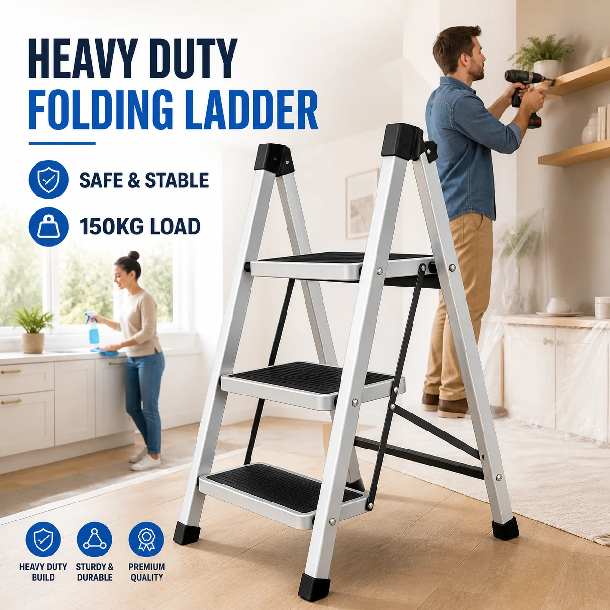 Home Office Foldable Ladder Strong Load-bearing 2/3 Step Ladder Kitchen Step Stool Thickened Triangle Carbon Steel High Stools image 3