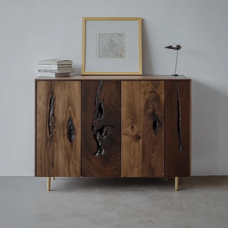 H Open the door,  entrance cabinet is wabi-sabi wind, the modern side cabinet is new Chinese style, and the holes are irregular