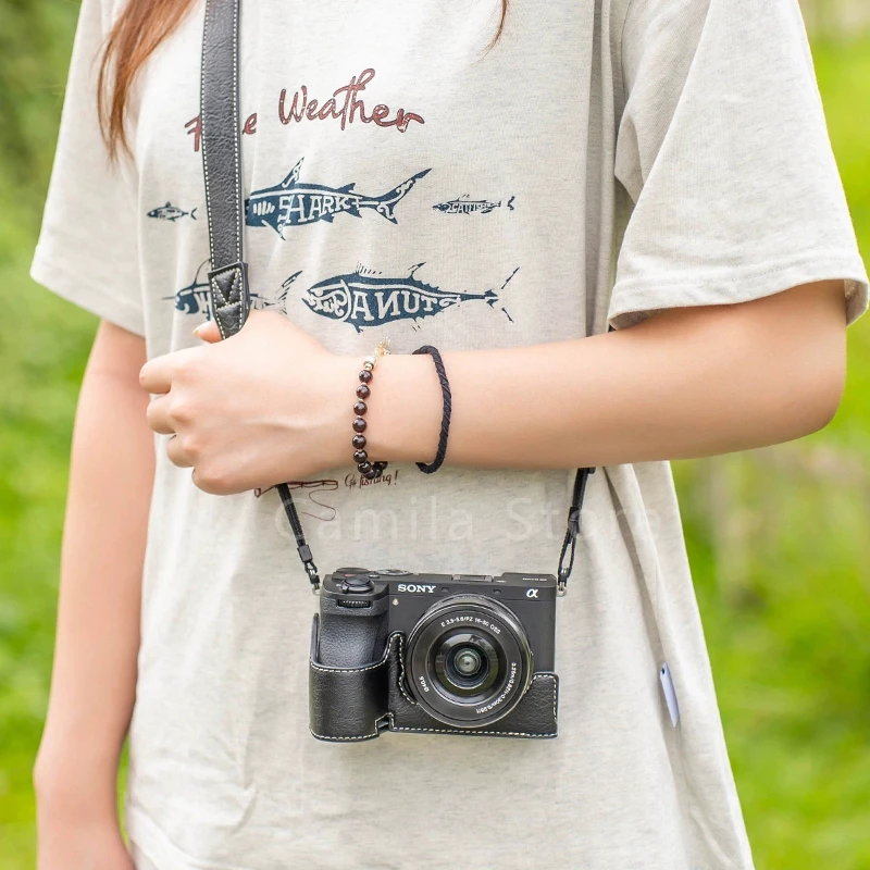 NEW handwork Photo Camera PU leather Bag Body Case Shoulder strap For SONY A6700 Protective cover sleeve box base accessorie