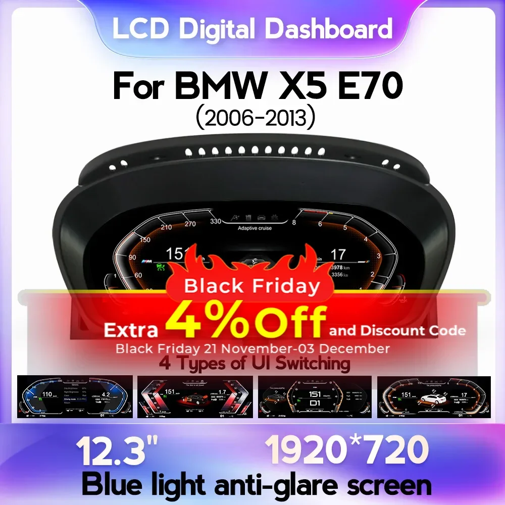 Car LCD Digital Dashboard Display Panel For BMW X5 E70 CCC CIC Car Gauge Sets Car Dash Panels Upgrade Linux System Speed Meter