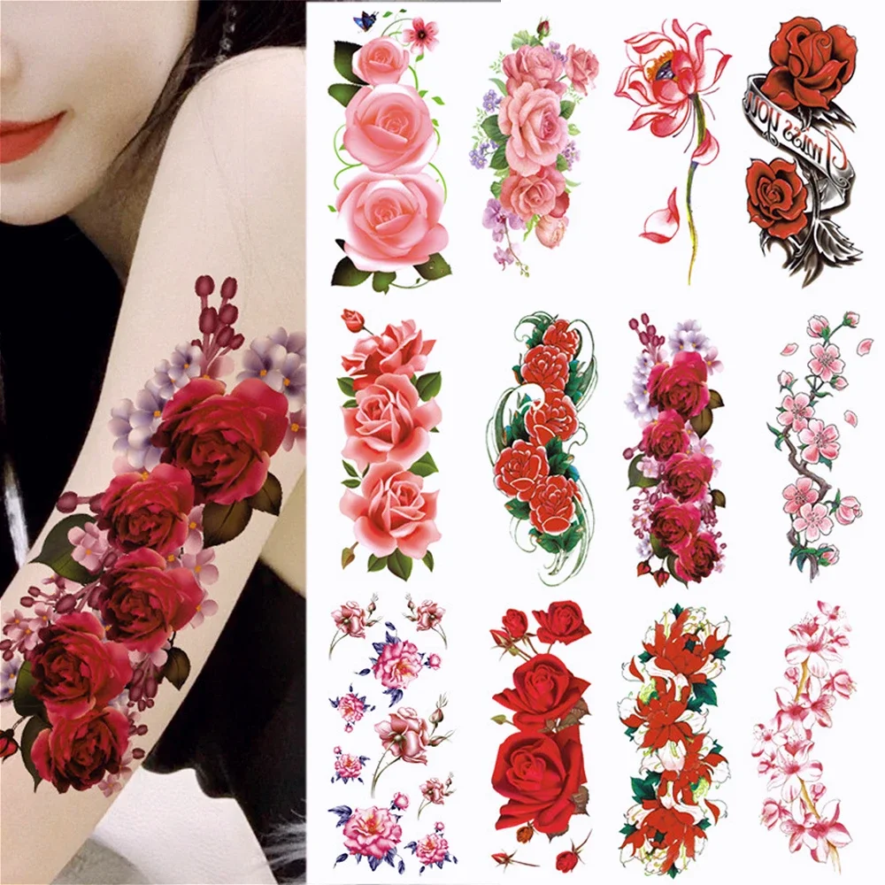 Wholesales 100Pcs Flolwer Temporary Tattoo Sticker 3D Beauty Flower Rose  Body Tatoo  stickers  art  pattern