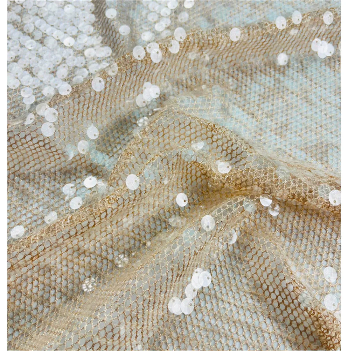 Three color water light bead fabric, 7mm full mesh sequin fabric, European and American fashion embroidery fabric