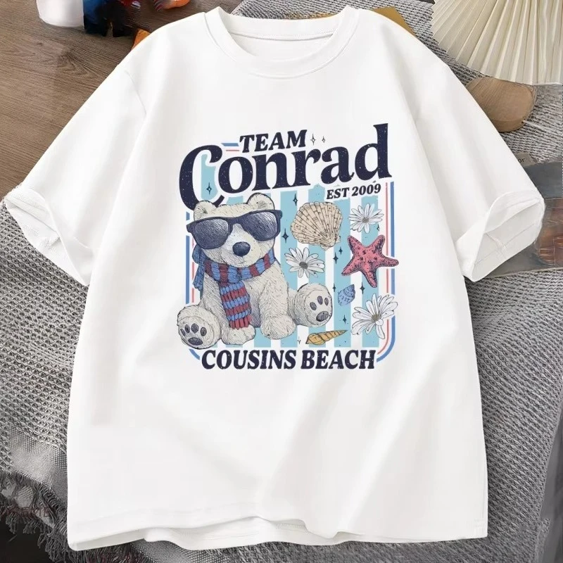 Team Conrad Junior Mint Bear T-Shirt Men Women Summer I Turned Pretty Tee Cousins Beach Fan Graphic T-Shirts Romance Book Tees