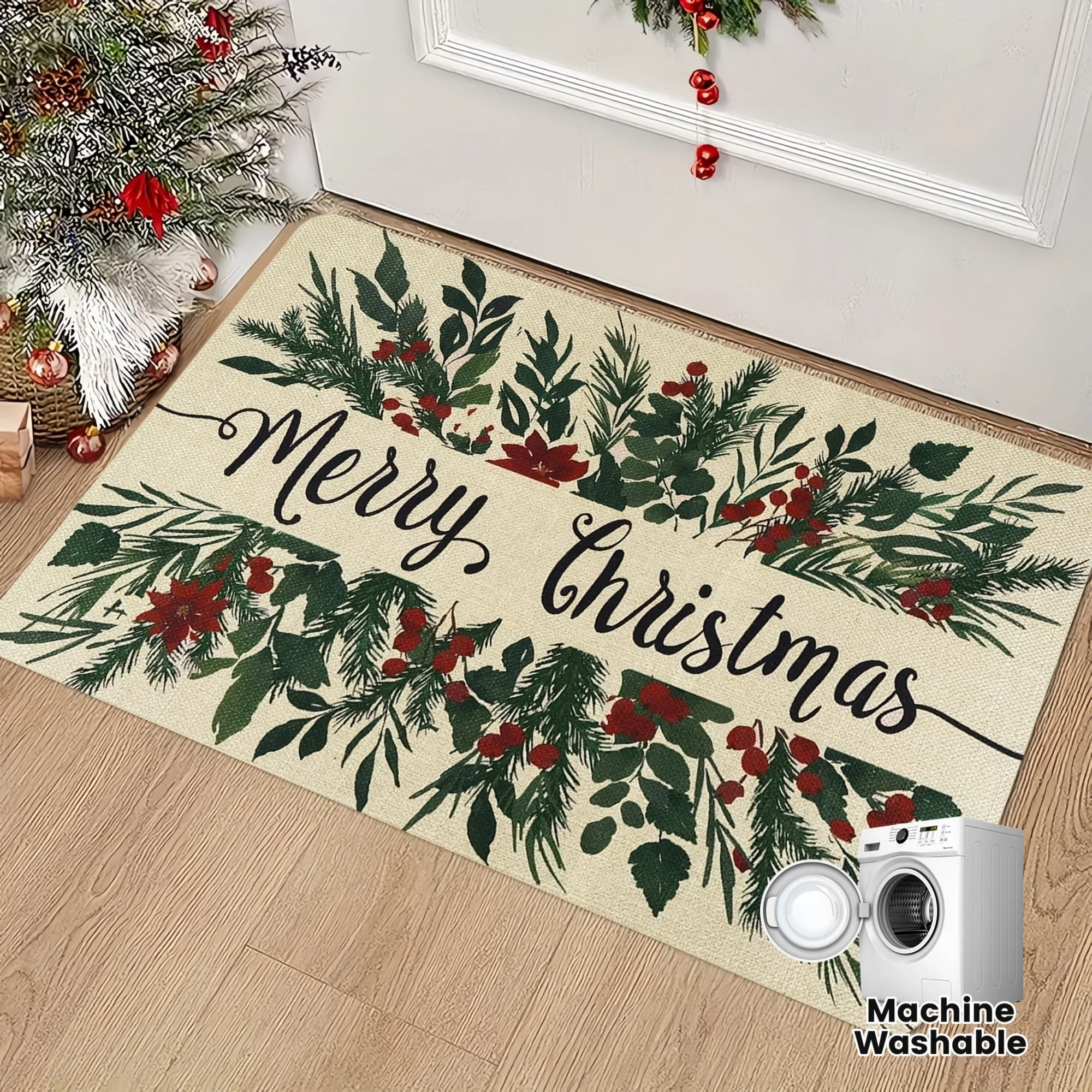 Blue Wave Geometric Flannel Floor Mat Non Slip Washable Soft Rug for Entryway Kitchen Hallway Indoor Modern Home Decor