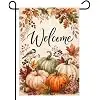 Hello Fall Highland Cow Garden Flag 12x18 Double Sided Burlap, Autumn Maple Leaves Sunflower Yard Flag for Outside Decor, Ou jjp