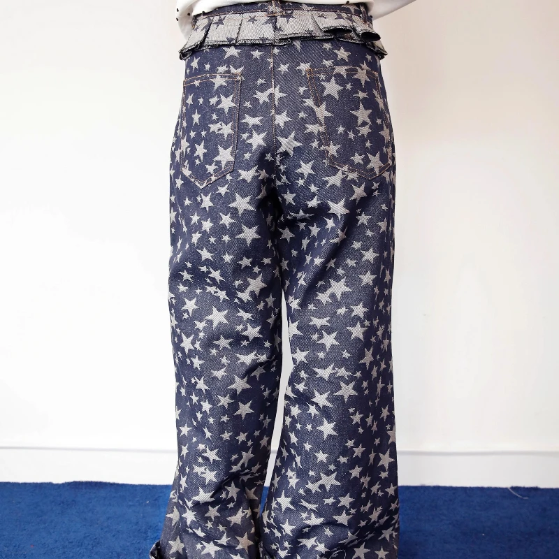 التصميم الأصلي ستار الجاكار لعوب المرأة الدنيم بنطال ذو قصة أرجل واسعة اليابانية الجديدة فضفاضة التخسيس تنوعا سراويل طويلة السيدات #3