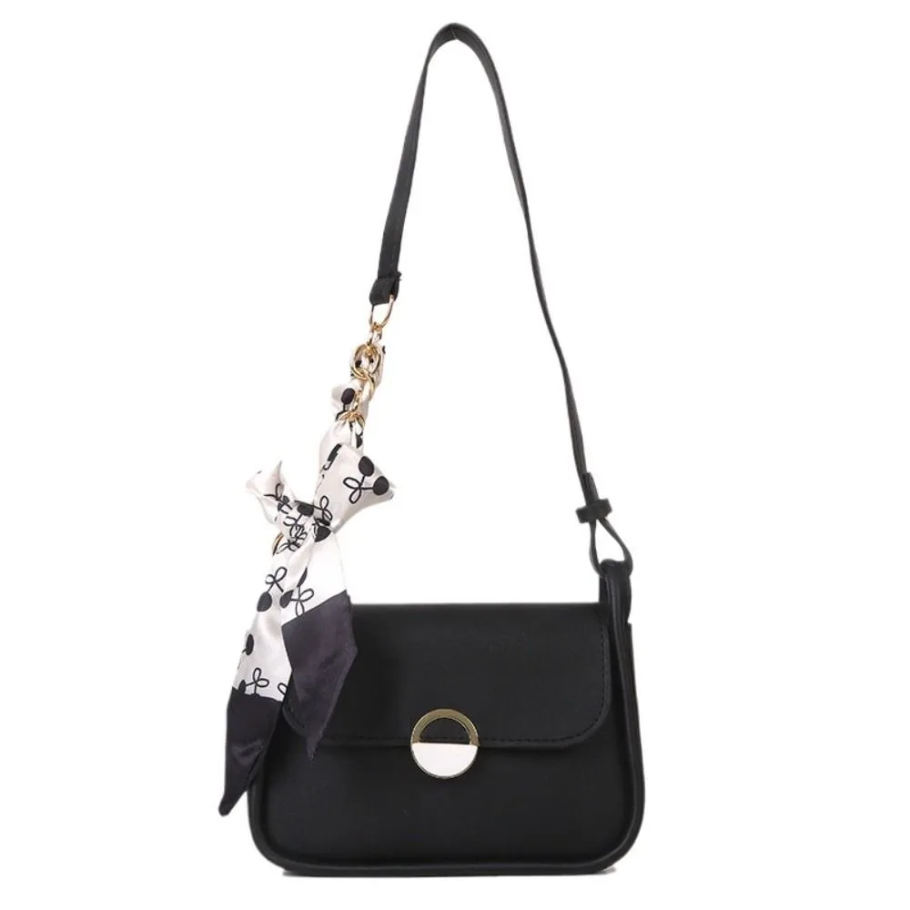 Cute PU Leather Shoulder Bag with Ribbon Carrying Small Square Bag Portable Solid Color Chain Crossbody Bag Mobile Phone