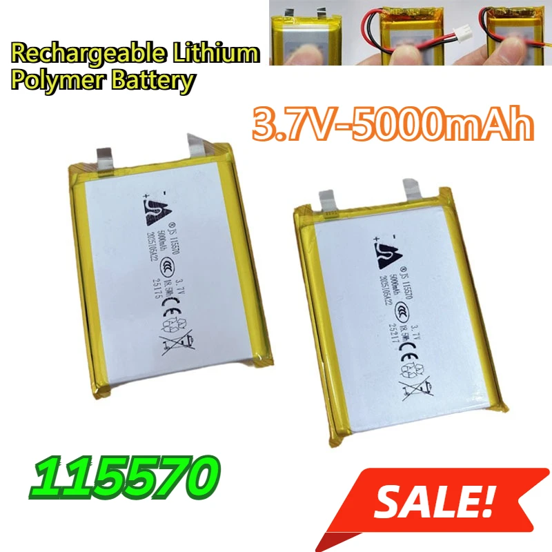 

New 3.7V 115570 Lithium polymer battery 5000mAh Soft package battery For equipment electronic equipment Tablet DVD battery