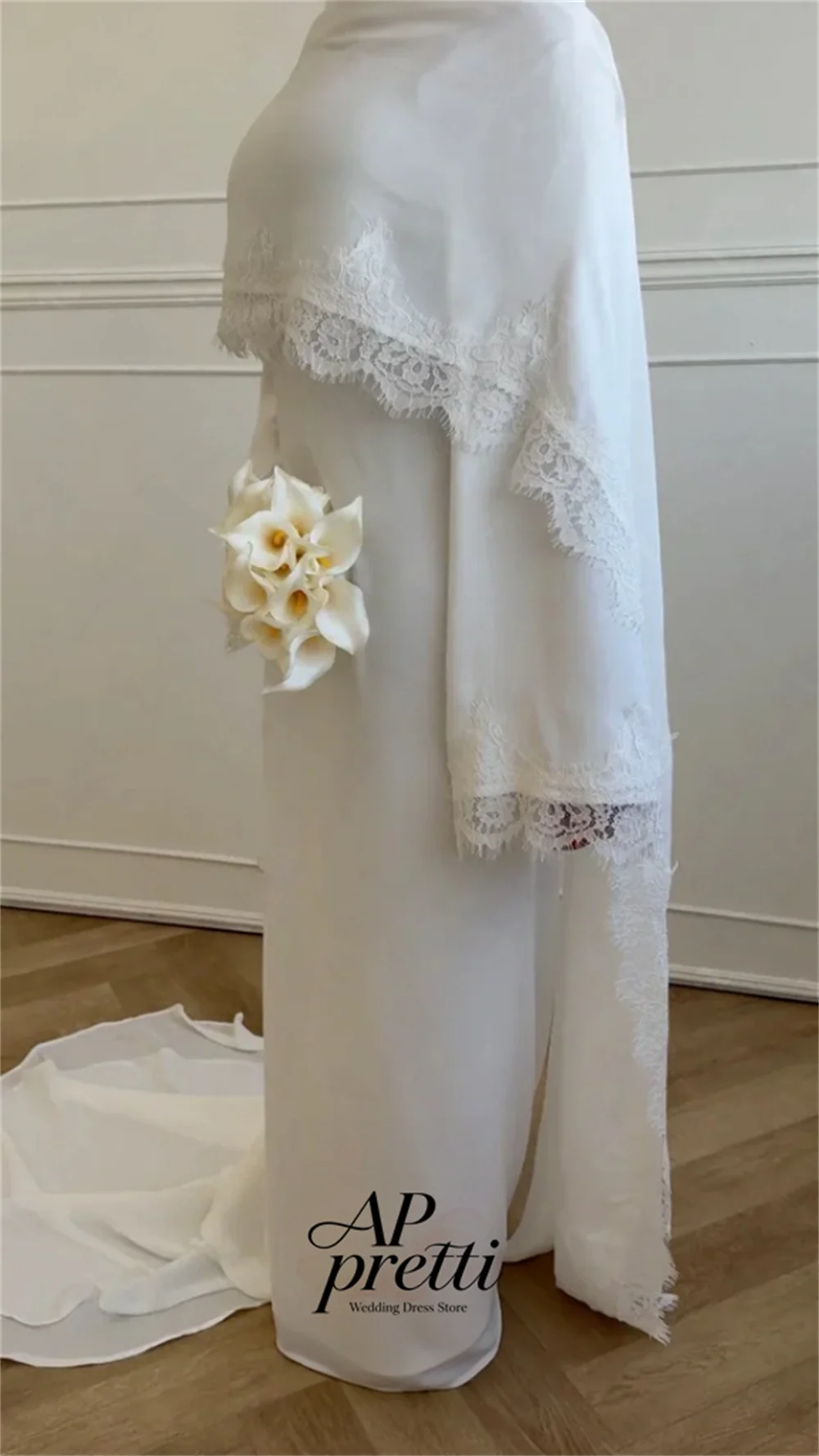 AP pretti 2026 Customized Elegant High Neck Long Sleeve Wedding Dresses For Woman Detachable shawl Bridal Gown فساتين زفاف