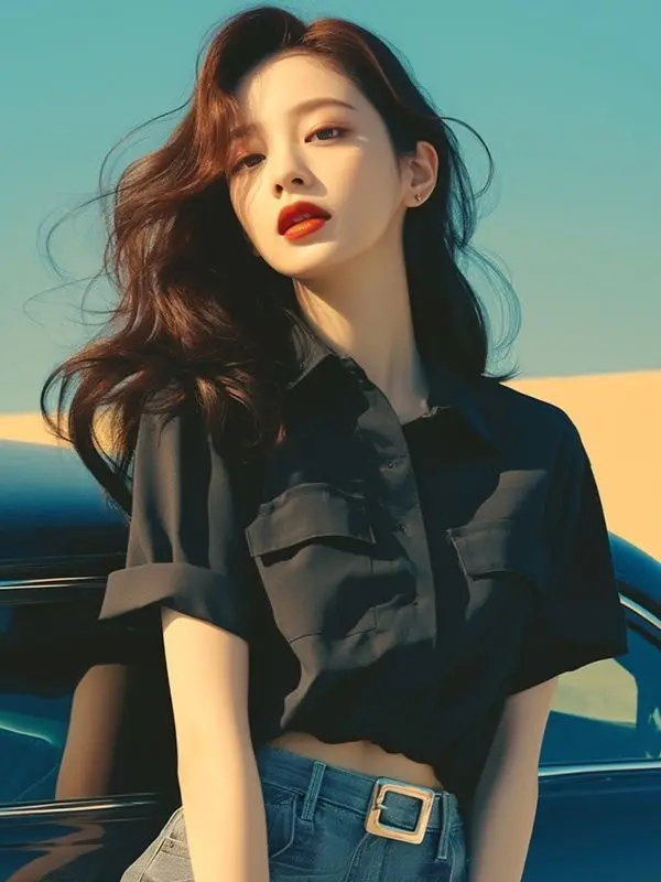 

Retro Polo Collar Short-sleeved Blouse for Women with a Unique Design for Summer Exquisite Short Style