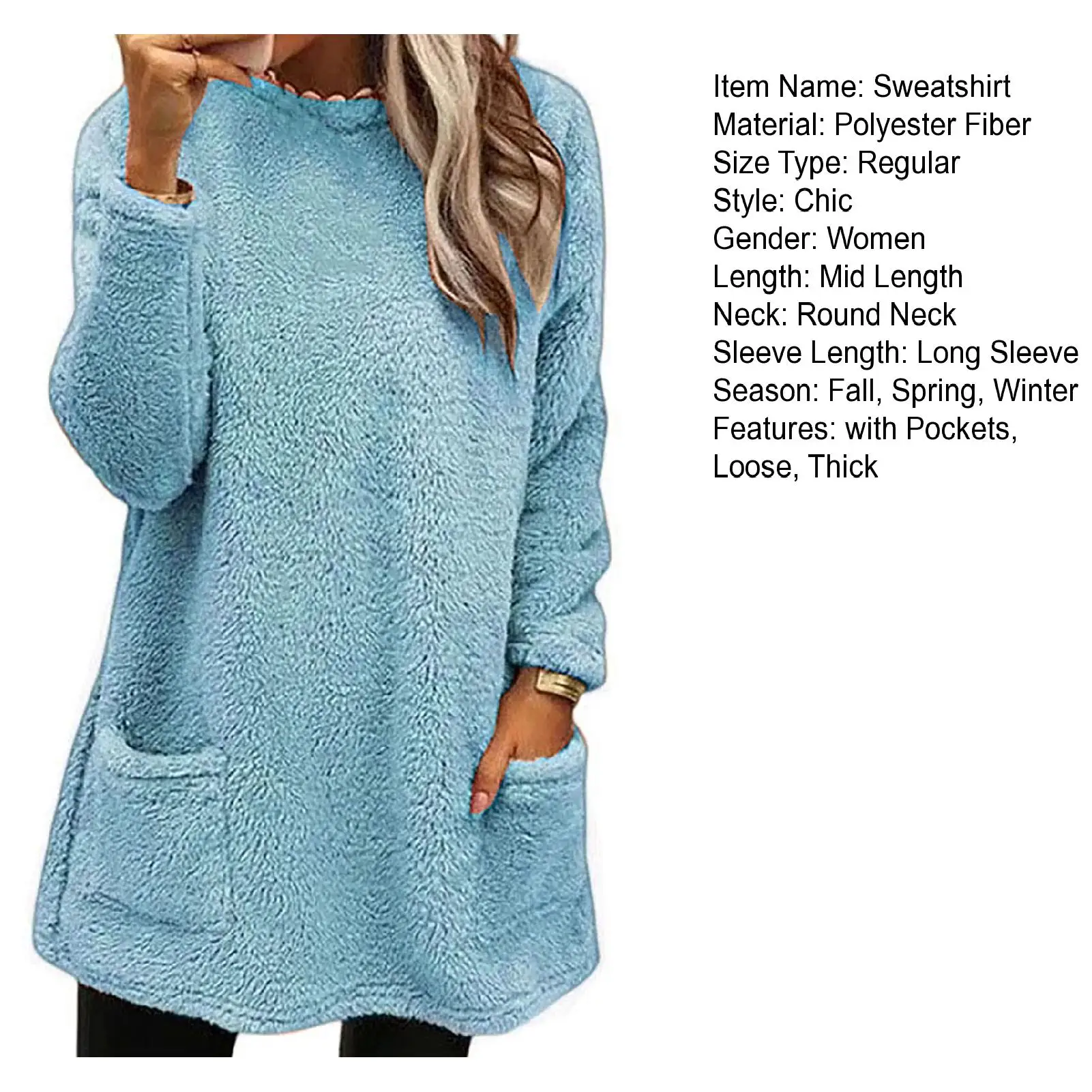 Damessweatshirt met bedrukte zakken Trendy dameswintersweatshirt Zachte warme trui met zak Top met ronde hals en lange mouwen