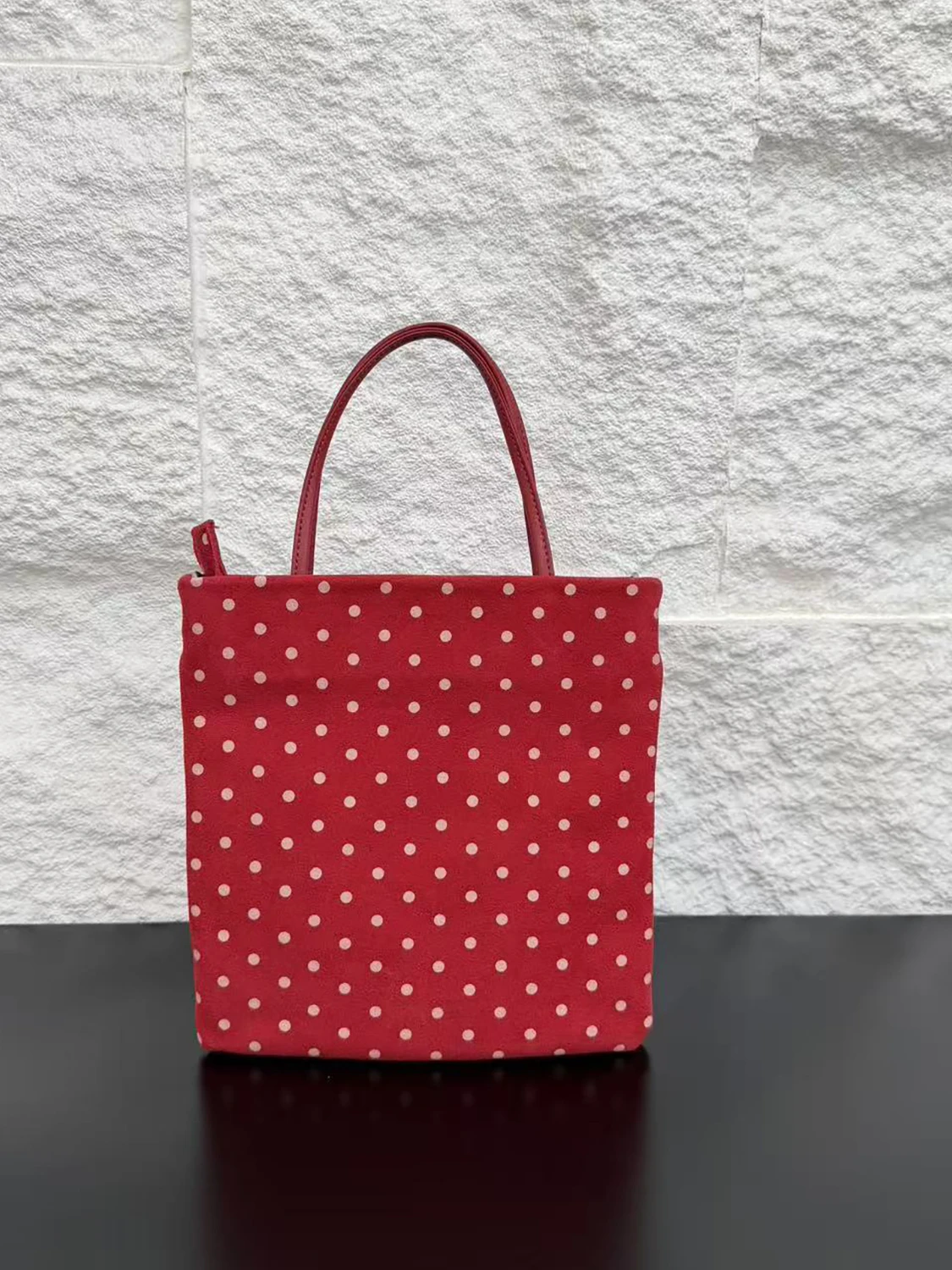 Casual Chic Polka Dot Top Layer Frosted Leather Hobo Bag Women's Tote Shoulder Crossbody Bag Soft Canvas Zipper Closure