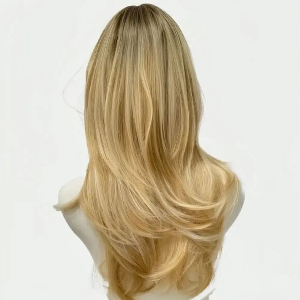 Light Blonde Synthetic Hair Wigs Wavy Style With Curtain Bangs Natural Looking Women Fashion Wig For Daily Casual Use Accessory